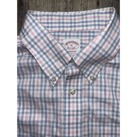 Brooks Brothers Light Blue and Pink Checkered Dress Shirt Size Mens XL - Picture 5 of 7